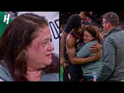 V.J. Edgecombe Crashes into the Crowd and Accidentally Hits a Woman in the Face 😳