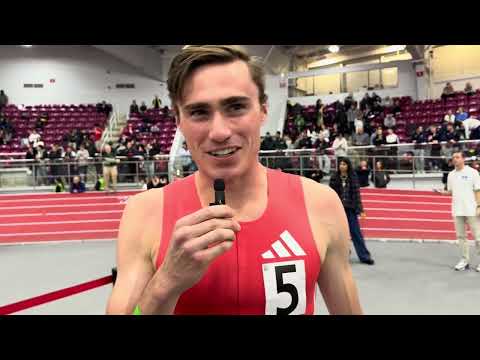 Josh Hoey after smashing indoor 600m world record with 1:12.84 at Boston University