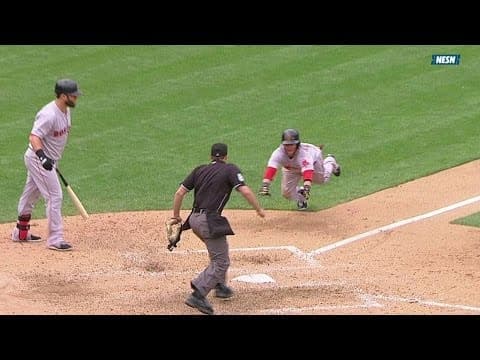 BOS@OAK: Pedroia hustles home on a wild pitch