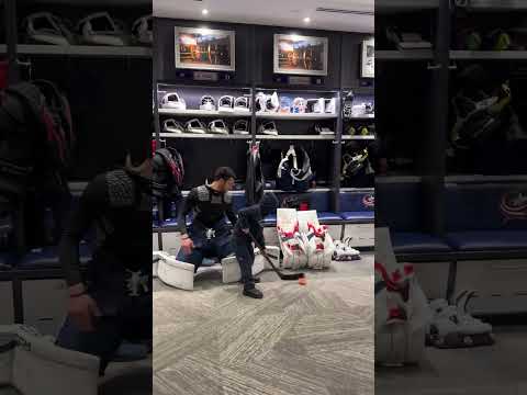 snow day for the Gudbranson kids = trying to score on dad’s teammates!