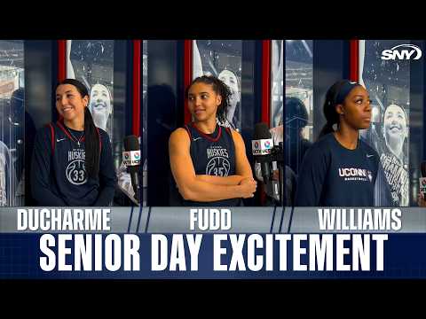 Caroline Ducharme, Azzi Fudd and Serah Williams on UConn Huskies Senior Day