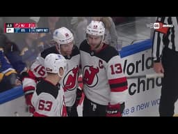 Nico Hischier scores a goal against the St. Louis Blues