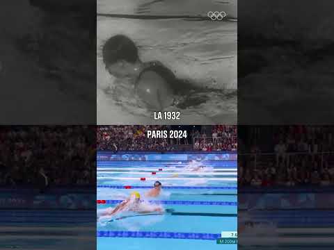 Swimming through the ages. ⏳ What changes do you see? 👀 #Olympics #Swimming