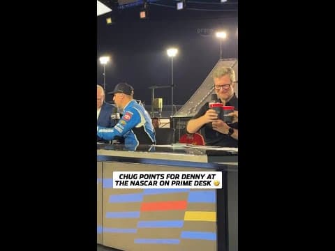 Bottoms up for Denny and Dale Jr. at the #NASCARonPrime desk 😆