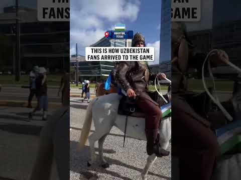 Uzbekistan fans arrived on horseback and in full armor ahead of the Portugal match 😳