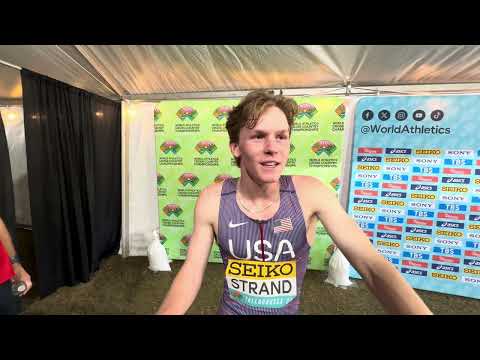Ethan Strand talks after handing off in lead at 2026 World Cross Country Championships  