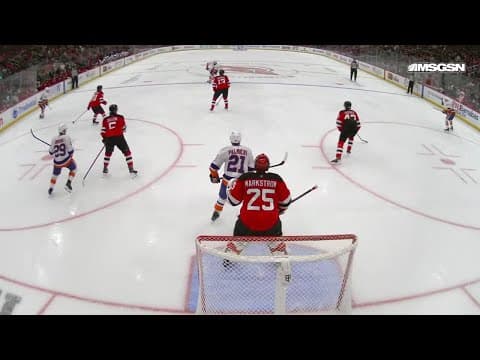 Kyle Palmieri scores a goal against the New Jersey Devils