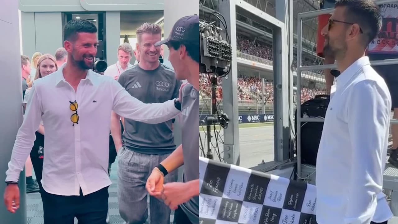 Sport - Novak Djokovic Waves the Chequered Flag for Lewis Hamilton’s First Ferrari Win!