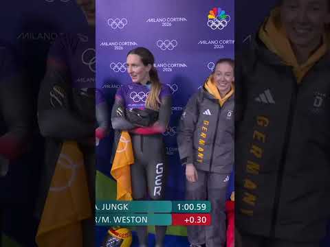 Tabitha Stoecker and Matt Weston are the first-ever Olympic champions in skeleton mixed team event!