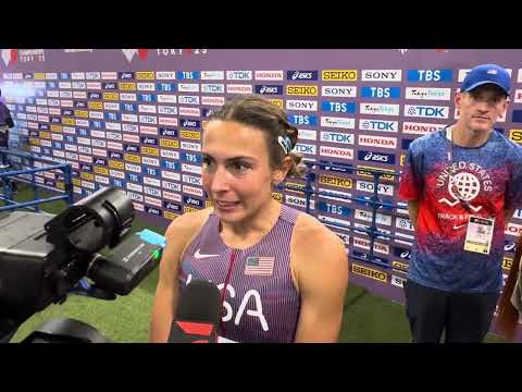 Sage Hurta-Klecker reacts after making 2025 World Championship final with 1:57.62 performance
