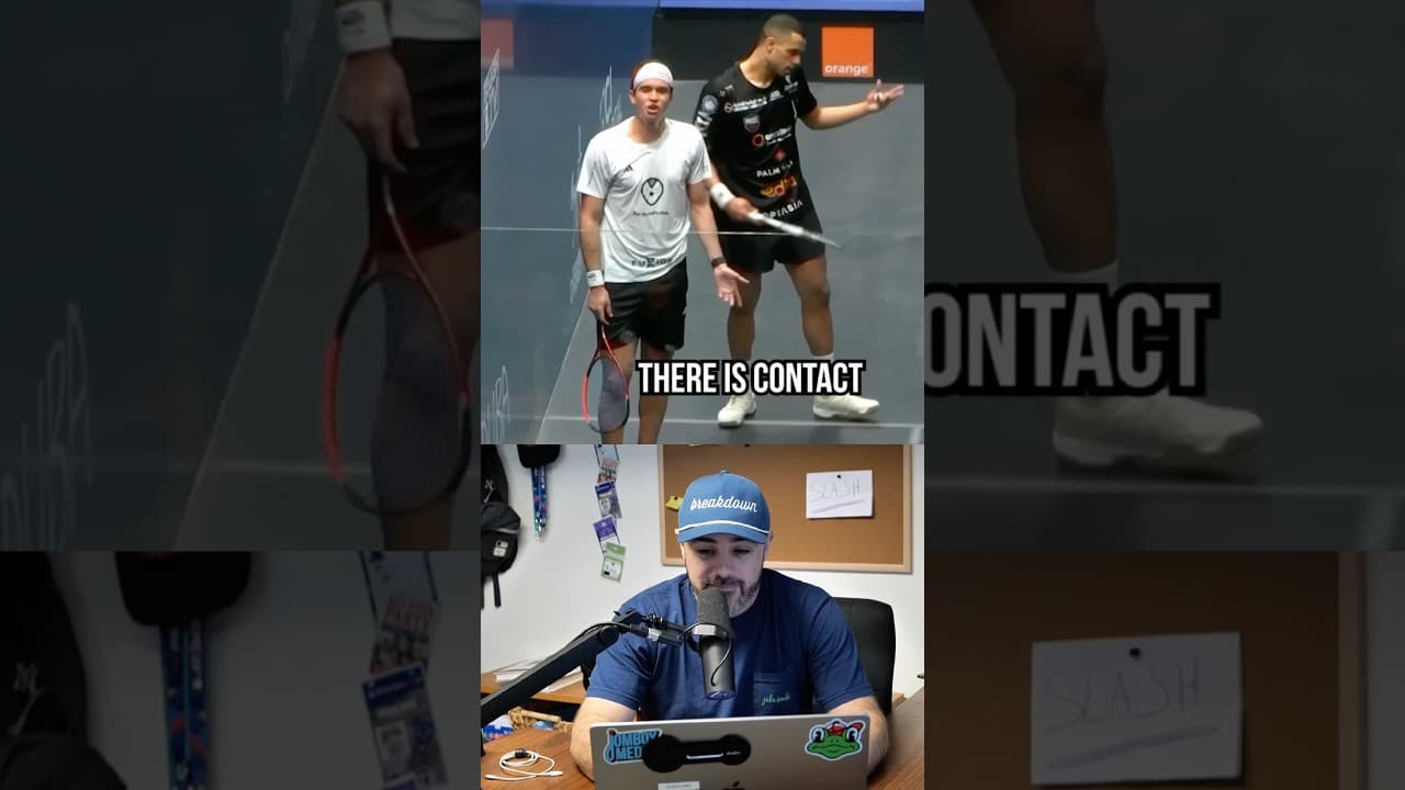 Referee forced to make decisions because squash players keep bumping into one another, a breakdown