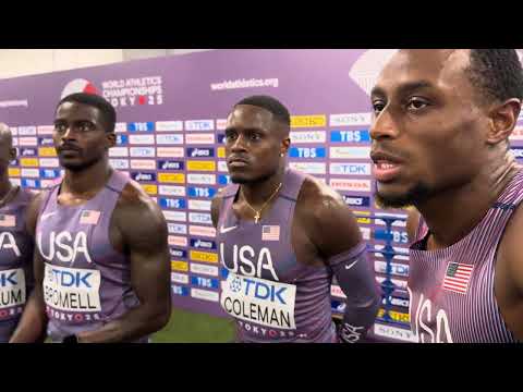 Team USA men’s 4x100 after advancing to 2025 World Championships final