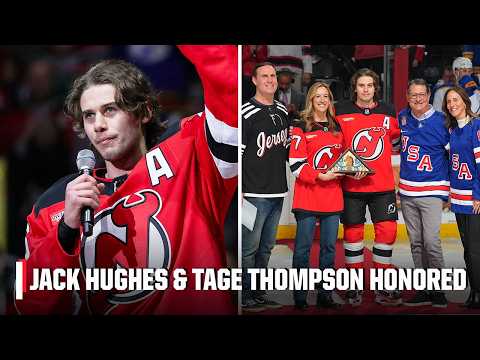 Jack Hughes recieves STANDING OVATION before Sabres-Devils ceremonial puck drop 👏 | NHL on ESPN
