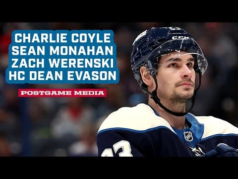 Charlie Coyle, Sean Monahan, Zach Werenski & HC Dean Evason - Blue Jackets vs. Pens | Postgame Media