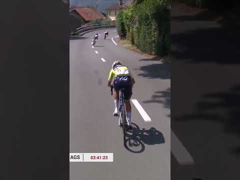 Nightmare for the yellow jersey! Urska Zigart goes wide on a hairpin.