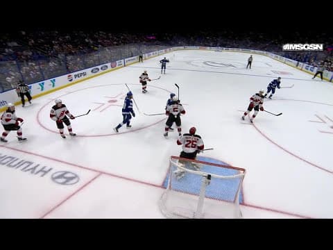 Nikita Kucherov scores a goal against the New Jersey Devils