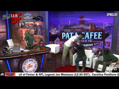 AJ Hawk gets STUCK IN HIS SEAT trying to greet Fred Warner 😂 | The Pat McAfee Show
