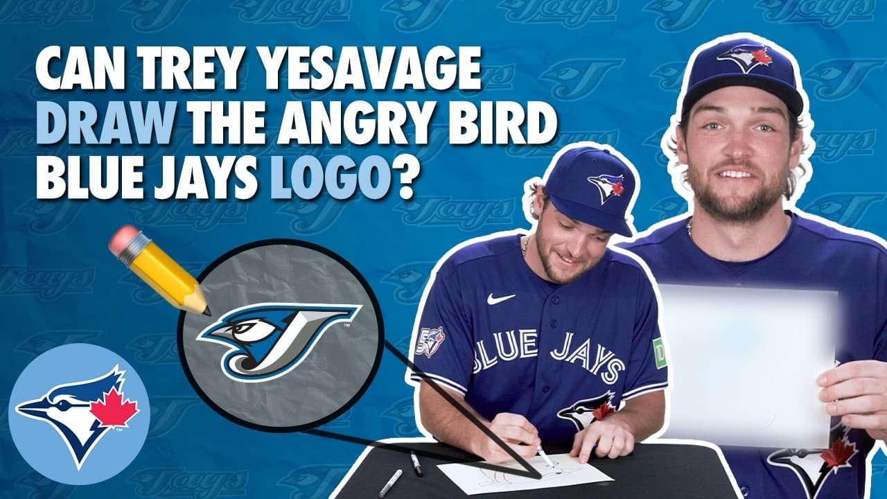 Trey Yesavage draws vintage Blue Jays angry bird logo!