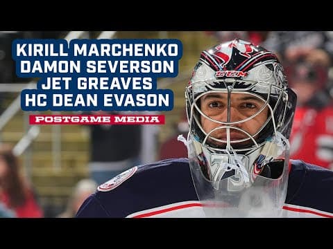 Kirill Marchenko, Damon Severson, Jet Greaves & HC Dean Evason - CBJ @ Capitals |  Postgame Media
