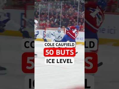 An ice-level angle of Cole Caufield’s 50th goal of the season