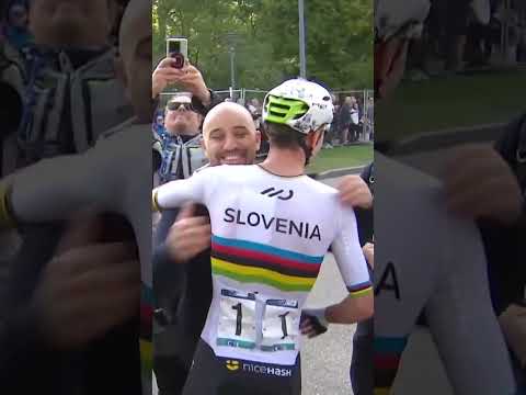 Victory shared 🥰 Tadej Pogacar shares a moment with Urska Zigart after another dominant performance.