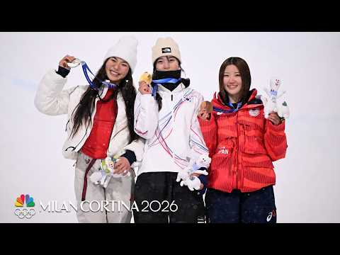 Ga-on Choi, Chloe Kim and Mitsuki Ono receive halfpipe medals | Winter Olympics 2026 | NBC Sports