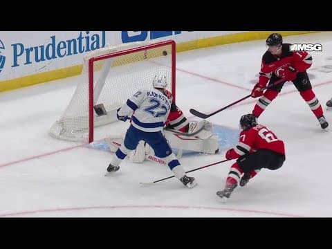 Oliver Bjorkstrand scores a goal against the New Jersey Devils