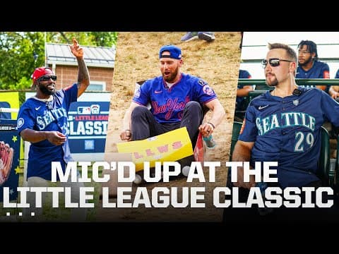 MIC'D UP: Brandon Nimmo, Cal Raleigh and Randy Arozarena at the Little League Classic 🎤