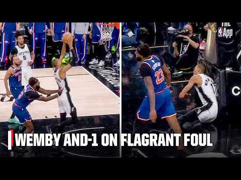 Mitchell Robinson called for FLAGRANT 1 after pushing Wemby in the back on fastbreak | NBA on ESPN