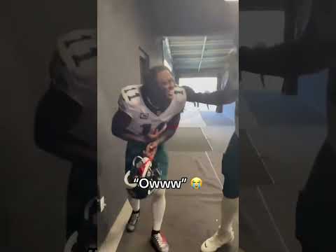 Jordan Mailata knocked the wind out of A.J. Brown 😂 (via JDumasReports/X, 6abc)