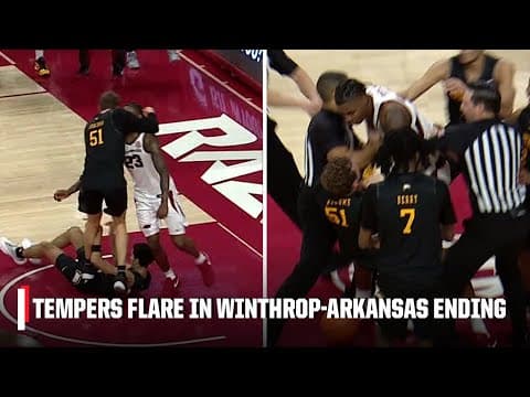 TEMPERS FLARE IN WILD ENDING 🤯 4 EJECTIONS & DOUBLE TECHNICALS in Winthrop vs. Arkansas | ESPN CBB