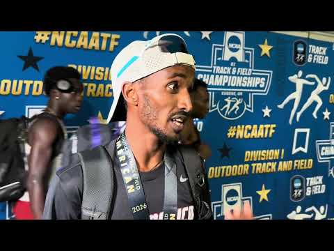 Habtom Samuel after winning his second NCAA 10,000m title