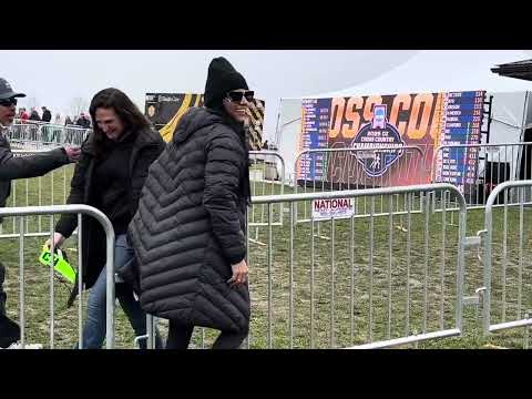 BYU coach Diljeet Taylor congratulates Laurie Henses of NC State at 2025 NCaa Xc