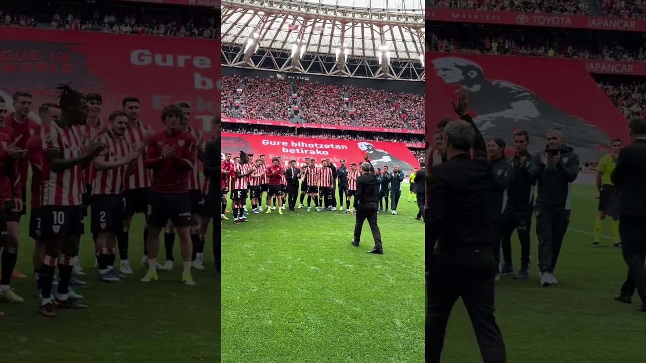 Homenaje de San Mames a Ernesto Valverde al inicio del Athletic Club-Valencia CF