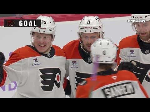 Travis Konecny scores a goal against the New Jersey Devils