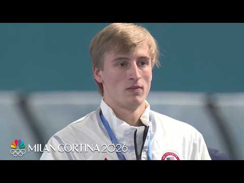 U.S. national anthem plays after Jordan Stolz's 500m gold win | Winter Olympics 2026 | NBC Sports