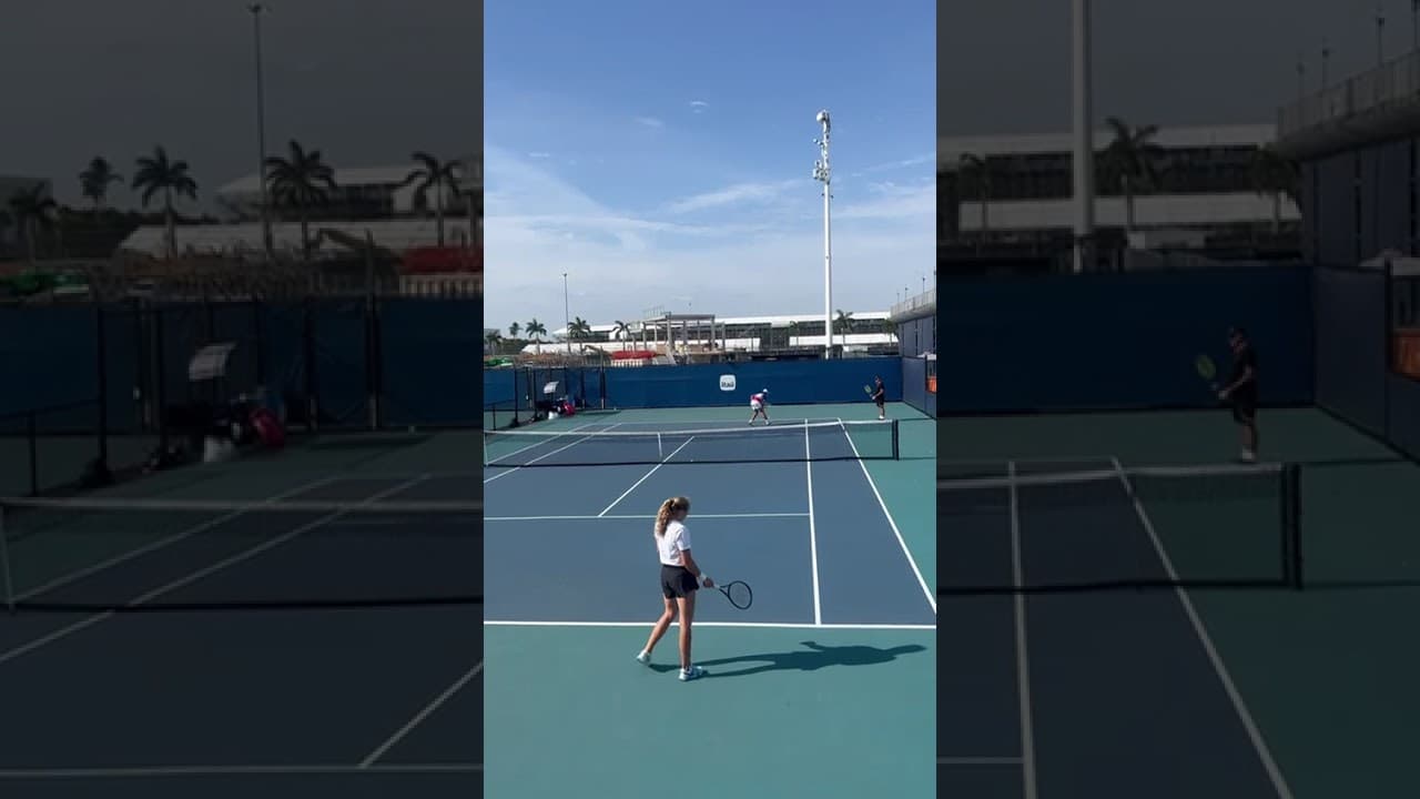 Mirra Andreeva practicing backhand returns in Miami