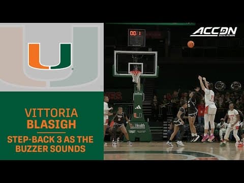 Miami's Vittoria Blasigh Hits A Step-Back 3 As The Halftime Buzzer Sounds
