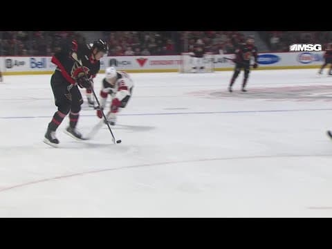 Tim Stutzle scores a goal against the New Jersey Devils