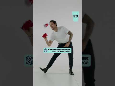 Brandon Montour gives the Cup Juggle Challenge a try