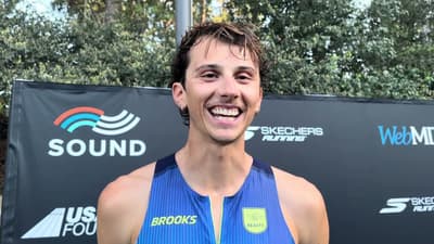 Brooks Beasts' Parker Stokes after winning steeple at 2026 Sound Running LA Track Test