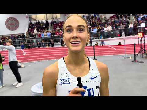 Jane Hedengren after 14:44 collegiate 5000m record at Boston University