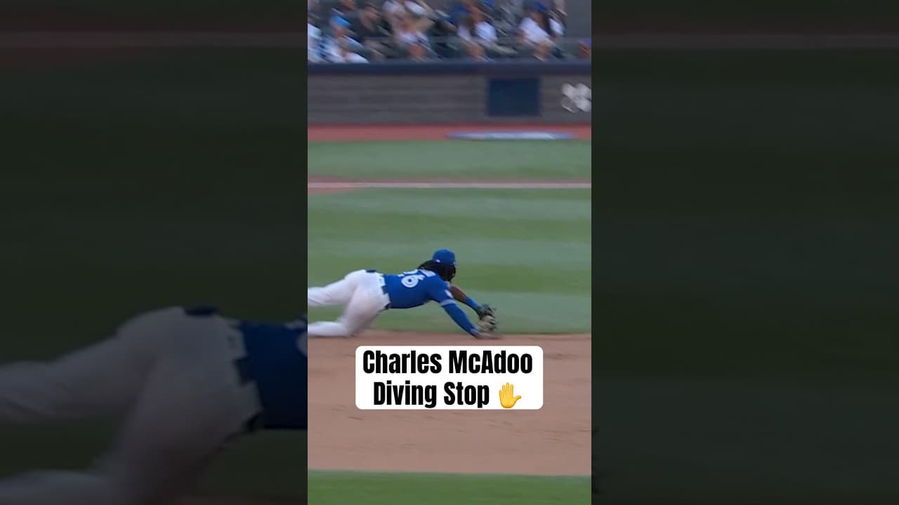 Charles McAdoo makes an incredible diving stop 🛑 #BlueJays