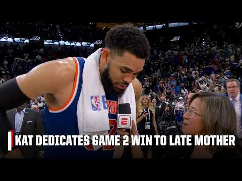 'Mom is here with me' - KAT reacts to Knicks' Game 2 NBA Finals win over Spurs | NBA on ESPN