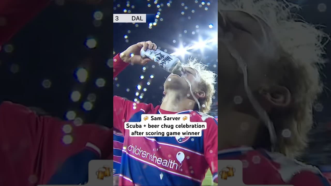 Epic scuba and beer chug celebration after scoring game winning goal for @FCDallas 🍻
