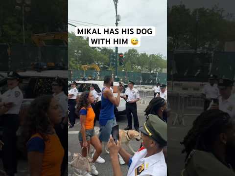 Mikal Bridges has his dog in the Knicks championship parade with him 🐕