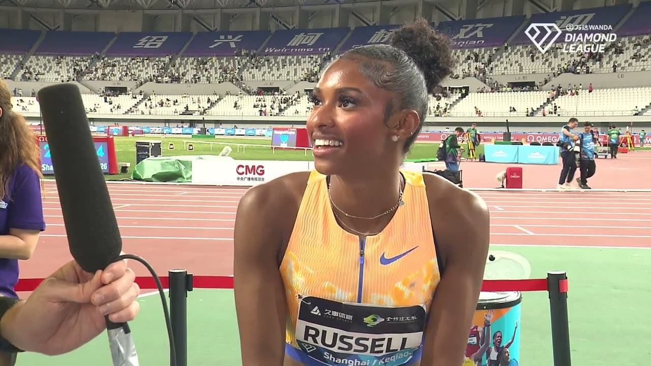 Masai Russell Reacts To World Leading 12.25 100mH Win At Shanghai Diamond League
