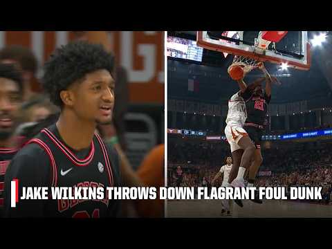 ‘LOOKING LIKE POPS!’ 🤯 Jake Wilkins throws down poster through Texas' FLAGRANT FOUL 🤯 | ESPN CBB
