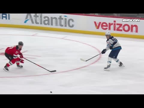 Gabriel Vilardi scores a goal against the New Jersey Devils