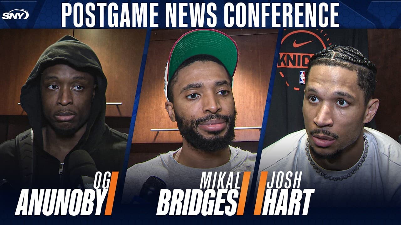 Josh Hart, OG Anunoby & Mikal Bridges discuss the Knicks dominant performance in Game 1 vs the 76ers